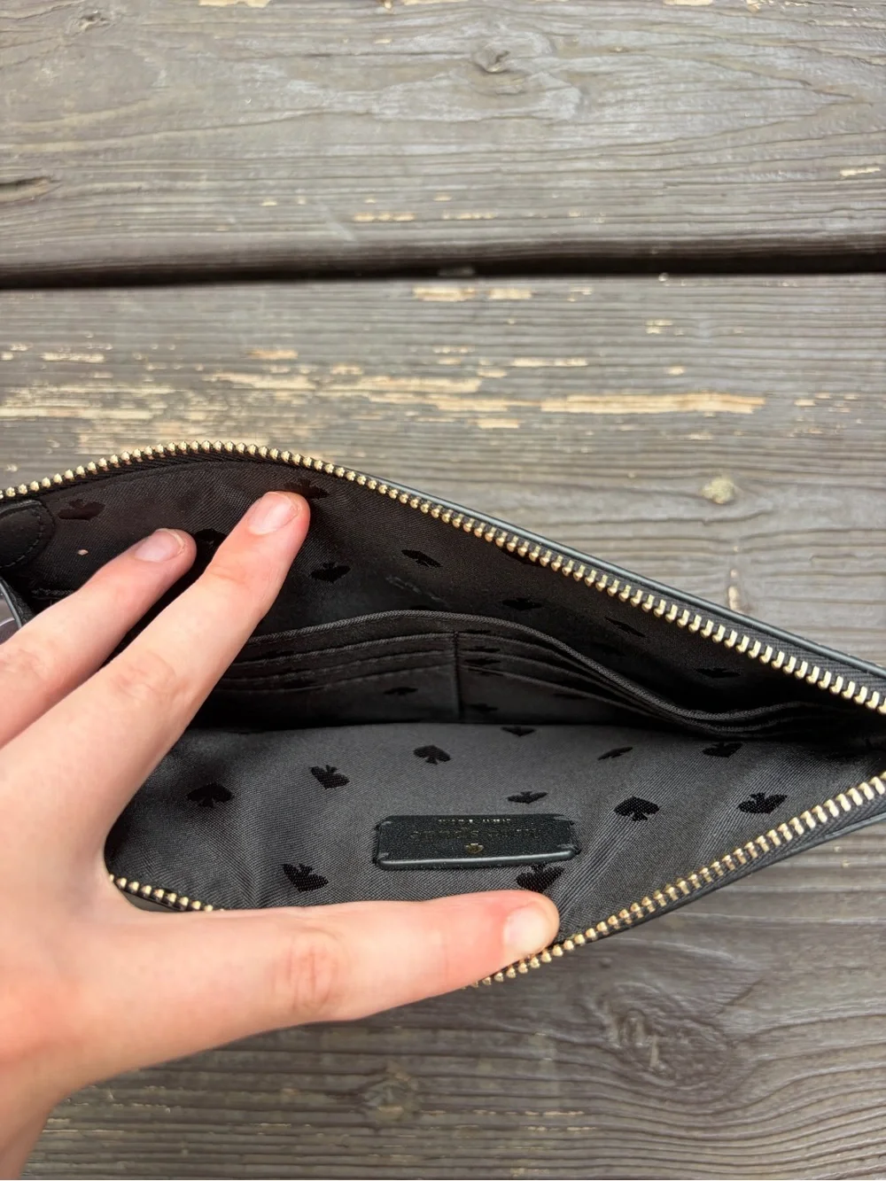 kate spade Two-Tone Black and Cream Wristlet with Zip Pocket